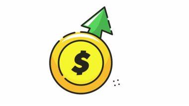 Para simgesi bir dolar işareti ve yukarı doğru yeşil oklu altın sikke animasyonu.
