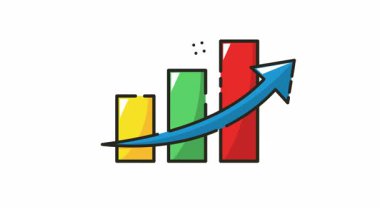 Para simgesi canlandırma çubuğu grafiği, finansal büyümeyi gösteren mavi bir ok.