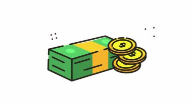 Para simgesi animasyonu bir yığın banknot ve altın sikkeleri tasvir ediyor.