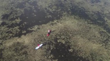 1080P drone footage of paddle boarders captures the beauty and excitement of this popular water sport in stunning high-definition. The footage provides a unique perspective of the paddle boarders as they glide across the water.