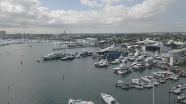 Aerial Drone Footage True Visual Masterpiece Showcasing Collection Moored Yachts — Stockvideo