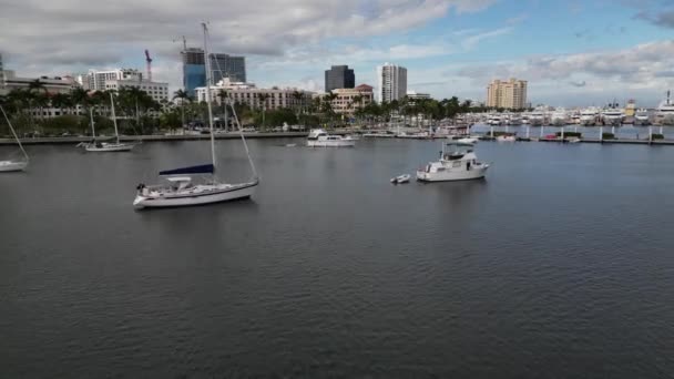 Boats Gracefully Moored Open Water Video Aerial Footage Provides Unique — Stockvideo