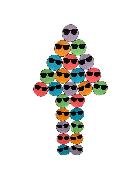 Multicolored Up Arrow with Sunglasses on Faces.