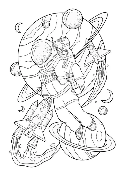 Coloring pages for kids of astronauts in outer space