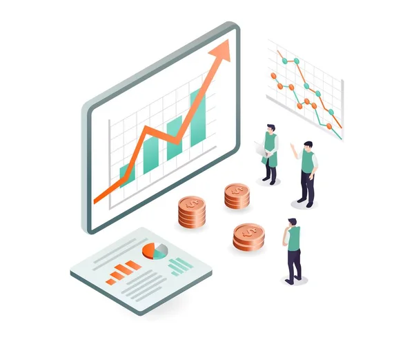 Isometric design concept data analysis of business development and earnings