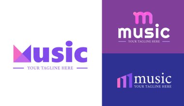 Müzik Mektup Logosu. M harfi müzik logosu tasarımı. M Harfi Logo Tasarım Şablonu