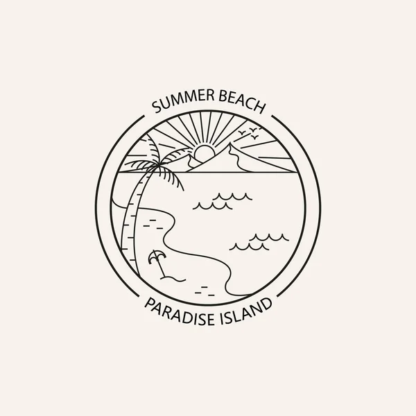 summer beach paradise island line art logo vector symbol illustration design