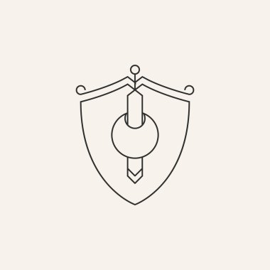 shield sword line art logo vector design illustration