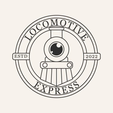 locomotive or train vintage line art logo design vector
