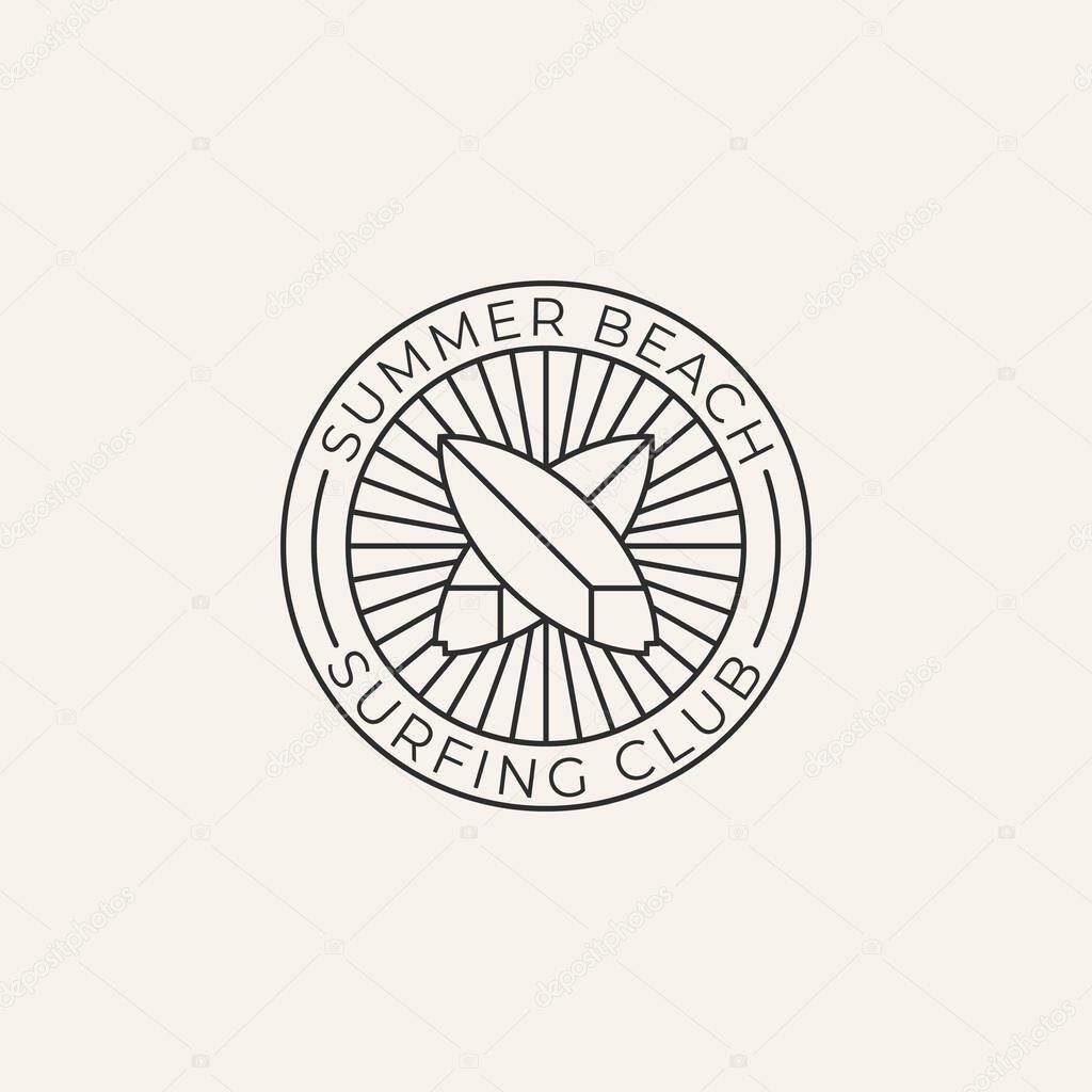 Summer beach surfing club line art logo vector design