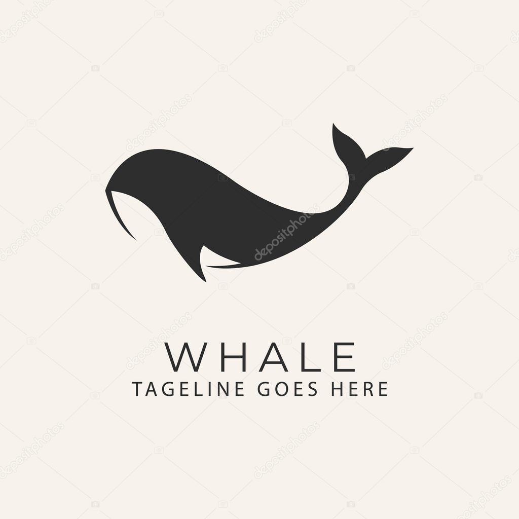 Whale line art design logo vector illustration.