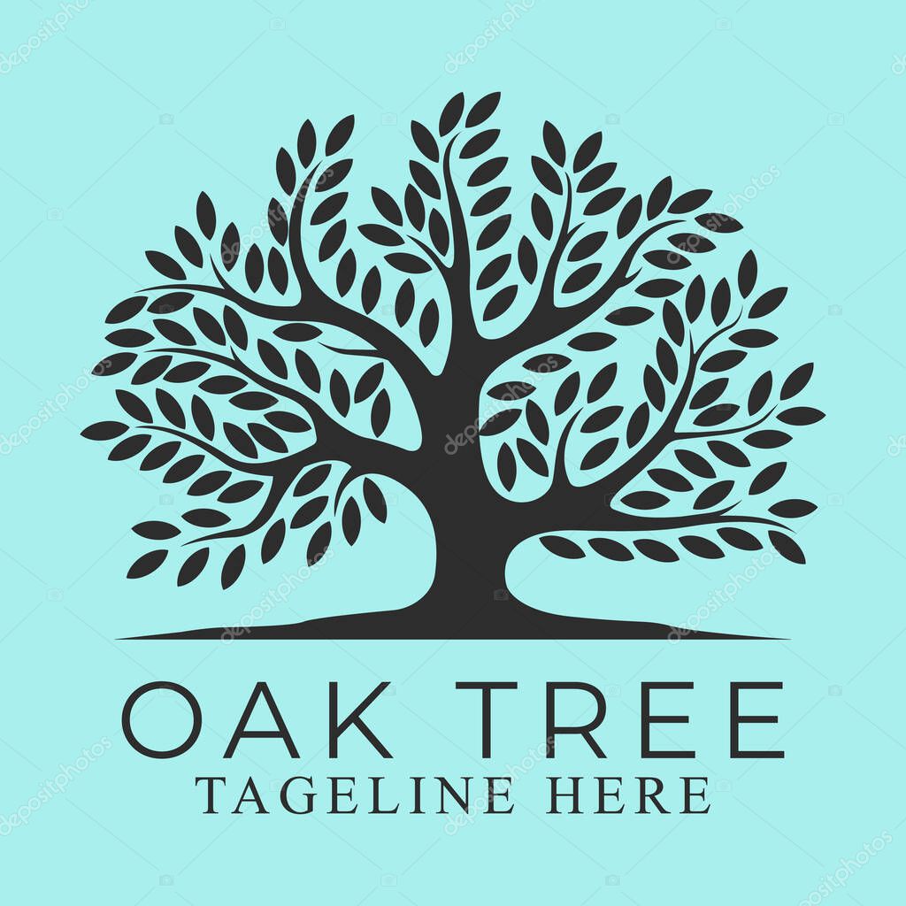 Oak tree silhouette icon vector logo design.