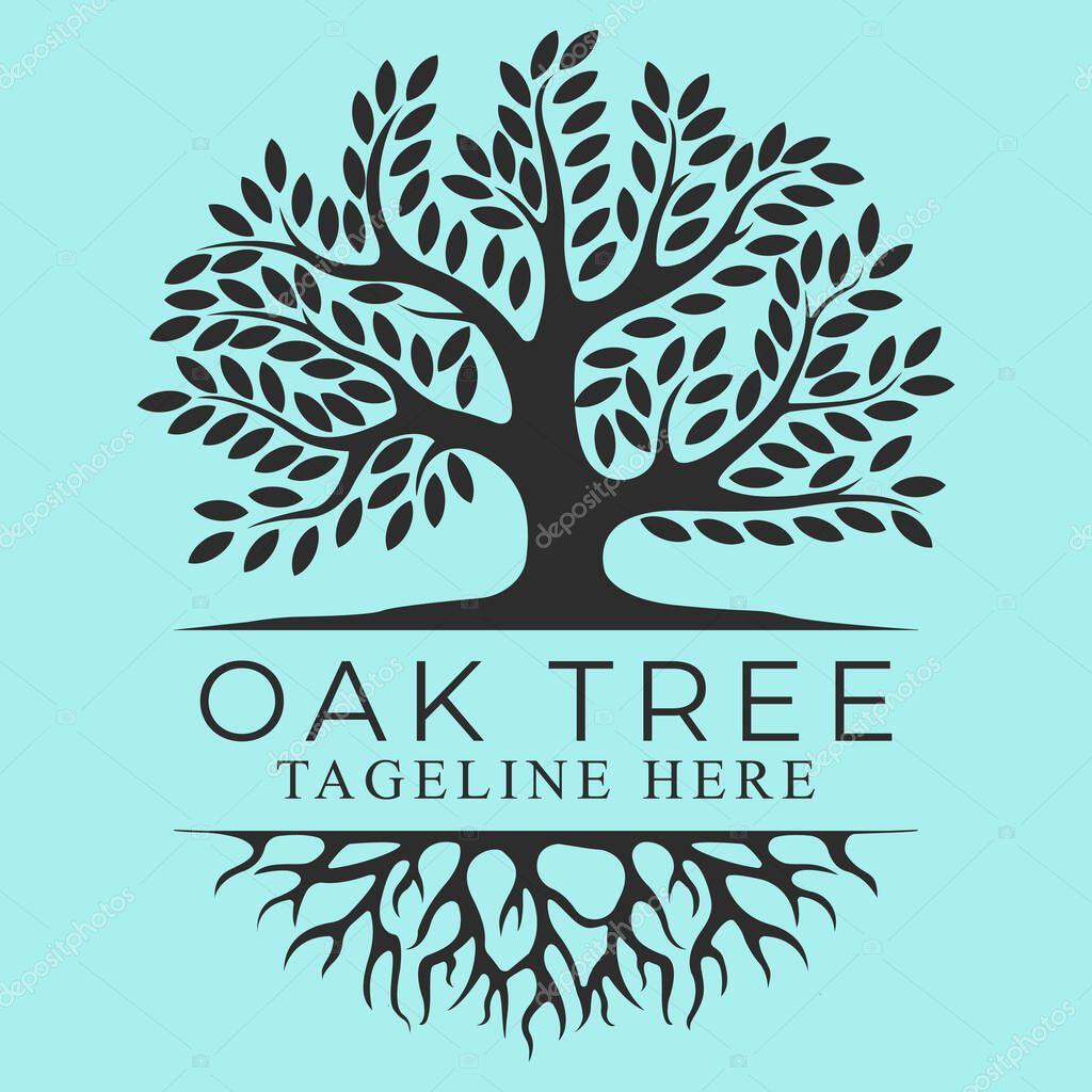 Oak tree silhouette icon vector logo design.