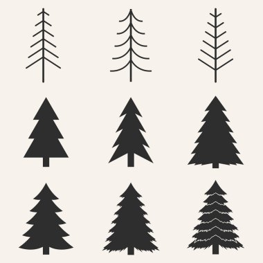 Çam ağacı logosu dizayn vektör koleksiyonunu ayarla.