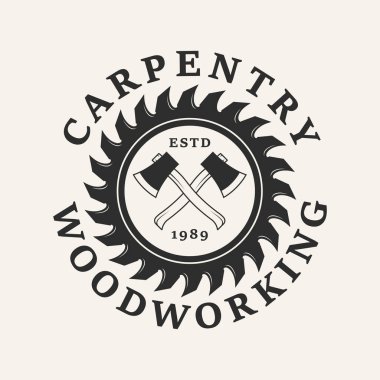 Marangozluk klasik sanat tasarımı logo vektör çizimi.