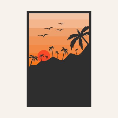 Hindistan cevizi ya da palmiye ağacı yaz tasarımı poster silueti.