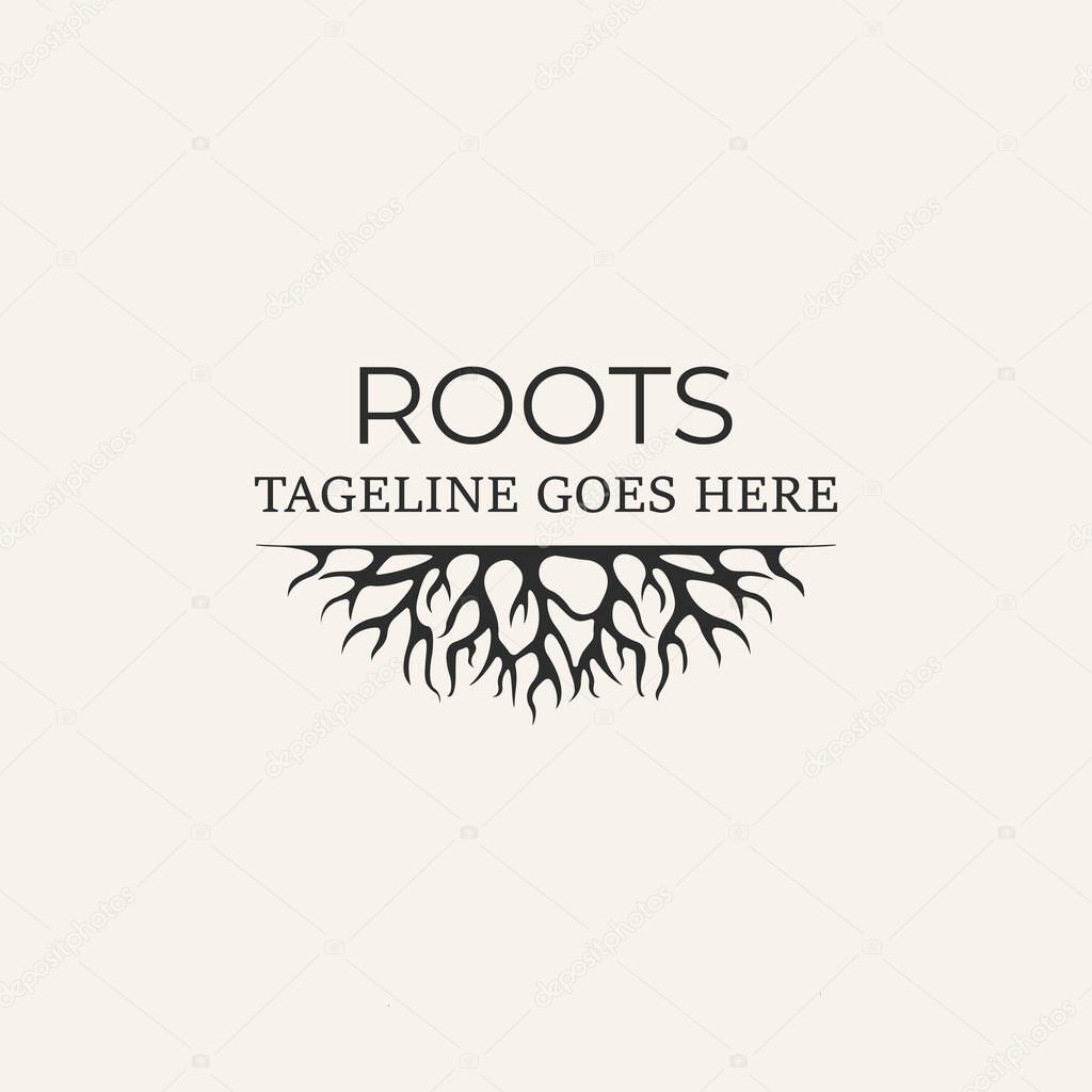 Roots tree silhouette icon vector logo design.