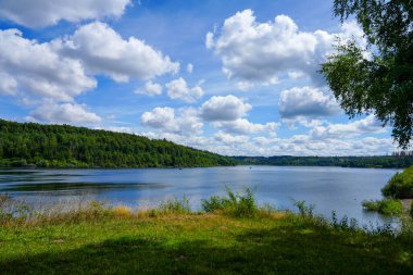 View of the Aabachtalsperre near Bad Wuennenberg. Aabach dam with the surrounding nature.