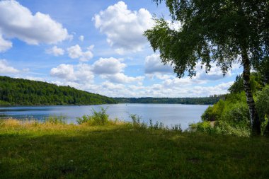 View of the Aabachtalsperre near Bad Wuennenberg. Aabach dam with the surrounding nature.