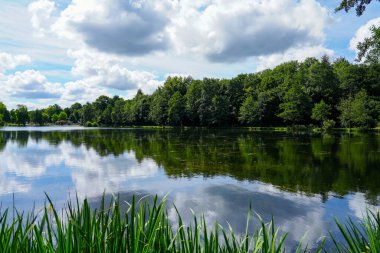Paddelteich in Bad Wuenneberg. Idyllic landscape at the lake with green nature.