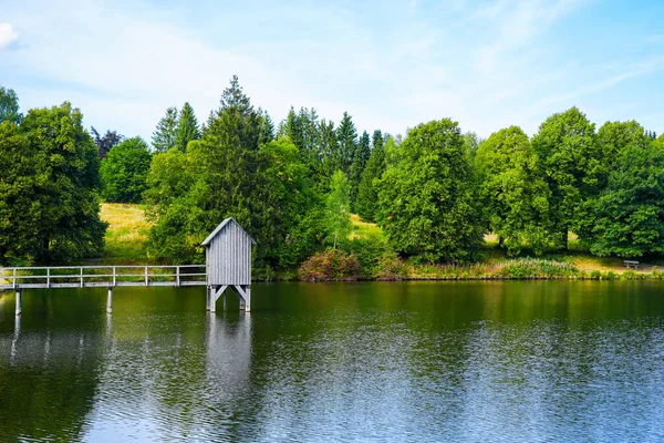 Kranicher Teich Spa Gardens Hahnenklee Idyllic Landscape Lake Old Striegelhaus — Fotografia de Stock