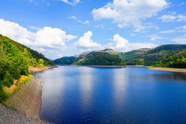 Nature at the Odertalsperre in the Harz Mountains, near Bad Lauterberg. View of the Oder reservoir with the surrounding landscape.