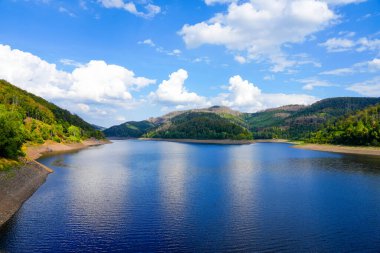 Nature at the Odertalsperre in the Harz Mountains, near Bad Lauterberg. View of the Oder reservoir with the surrounding landscape.