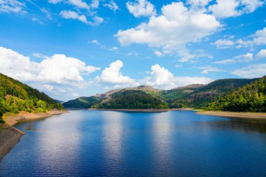 Nature at the Odertalsperre in the Harz Mountains, near Bad Lauterberg. View of the Oder reservoir with the surrounding landscape.