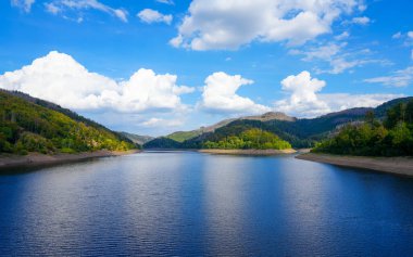 Nature at the Odertalsperre in the Harz Mountains, near Bad Lauterberg. View of the Oder reservoir with the surrounding landscape.