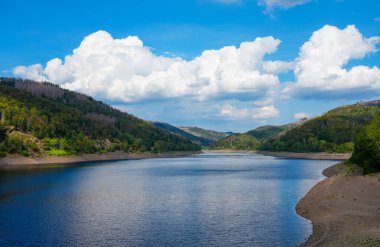 Nature at the Odertalsperre in the Harz Mountains, near Bad Lauterberg. View of the Oder reservoir with the surrounding landscape.