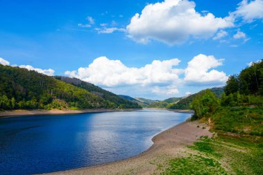 Nature at the Odertalsperre in the Harz Mountains, near Bad Lauterberg. View of the Oder reservoir with the surrounding landscape.