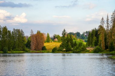 View of the Prince's pond with the surrounding nature. Landscape at the lake near Clausthal-Zellerfeld in the Harz Mountains.