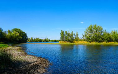 Landscape at the Sarstedt Lake District near Sarstedt. Local recreation area with idyllic nature by the lake.