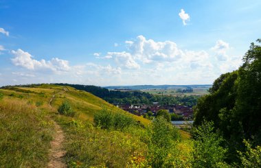 Landscape on the Steinberg in the landscape protection area in Herzberg am Harz, Lower Saxony. View from the mountain to the surrounding nature.