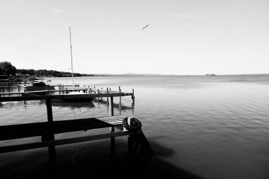 View of the Steinhuder Meer near Hanover in Lower Saxony. Landscape at the lake with the surrounding nature.