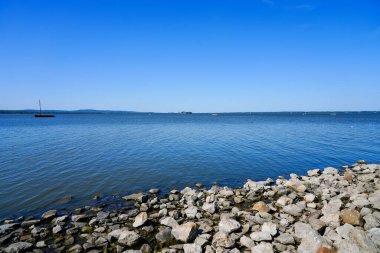 View of the Steinhuder Meer near Hanover in Lower Saxony. Landscape at the lake with the surrounding nature.