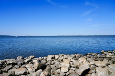 View of the Steinhuder Meer near Hanover in Lower Saxony. Landscape at the lake with the surrounding nature.
