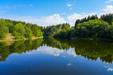 Landscape at the Unterer Eschenbacher Teich. Nature at the lake near Clausthal-Zellerfeld in the Harz National Park. Former mining pond.