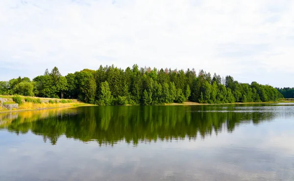 在Unterer Haus Herzberger Teich的景观 哈茨国家公园克劳斯塔尔 泽尔菲尔德附近湖面上的自然 原矿池 — 图库照片