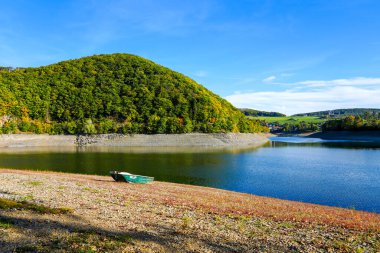 View of the Diemelsee and the surrounding nature. Landscape at the Diemeltalsperre in the Hochsauerland district.