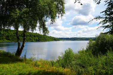 View of the Aabachtalsperre near Bad Wuennenberg. Aabach dam with the surrounding nature.