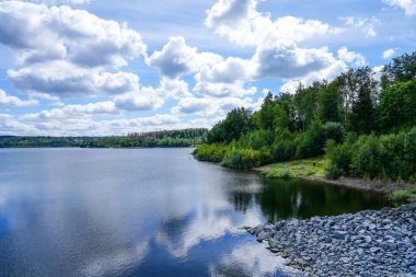 View of the Aabachtalsperre near Bad Wuennenberg. Aabach dam with the surrounding nature.