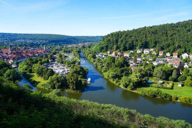 View of Hann. Mnden from the Weserliedanlage. Panorama landscape from the city with the confluence of the Werra and Fulda rivers into the Weser.