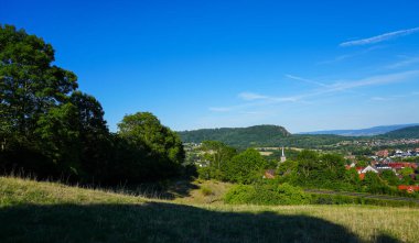 View from the Burgberg in Hoof. Wide view of the landscape and the village.