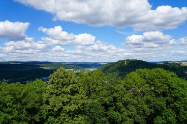 View from the Buttenturm on the Obermarsberg in Marsberg. Wide view of the landscape from the highest point.