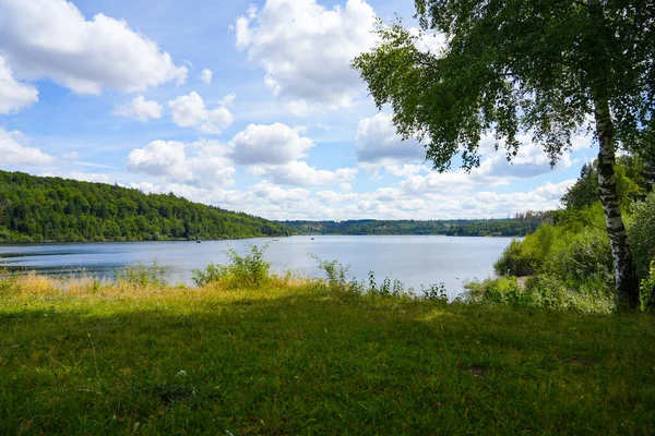 stock image View of the Aabachtalsperre near Bad Wuennenberg. Aabach dam with the surrounding nature.