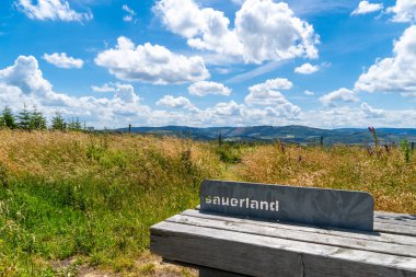 Sauerland 'de yürüyüş alanı. Arnsberg ve Sundern arasındaki Hubertushoehe yakınlarındaki doğa..