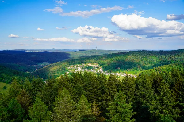 Panoramiczny Widok Pagórkowaty Krajobraz Pobliżu Wilhelmsfeld Badenii Wirtembergii Zielona Przyroda — Zdjęcie stockowe