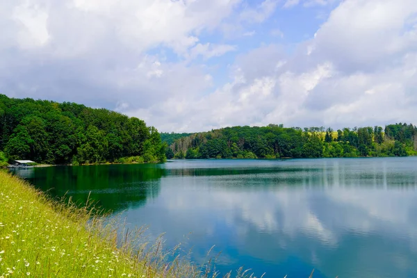 Wahnbachtalsperre Perto Siegburg Barragem Com Vista Para Lago Natureza Circundante — Fotografia de Stock