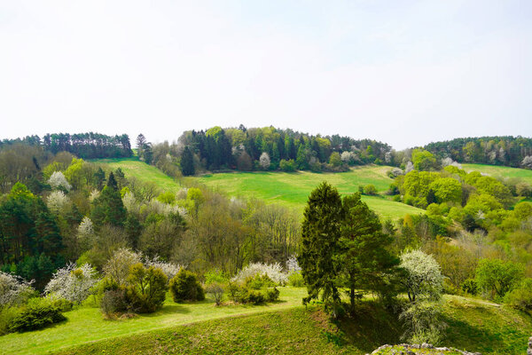 Panoramic view of the countryside in Thuringia, Germany.